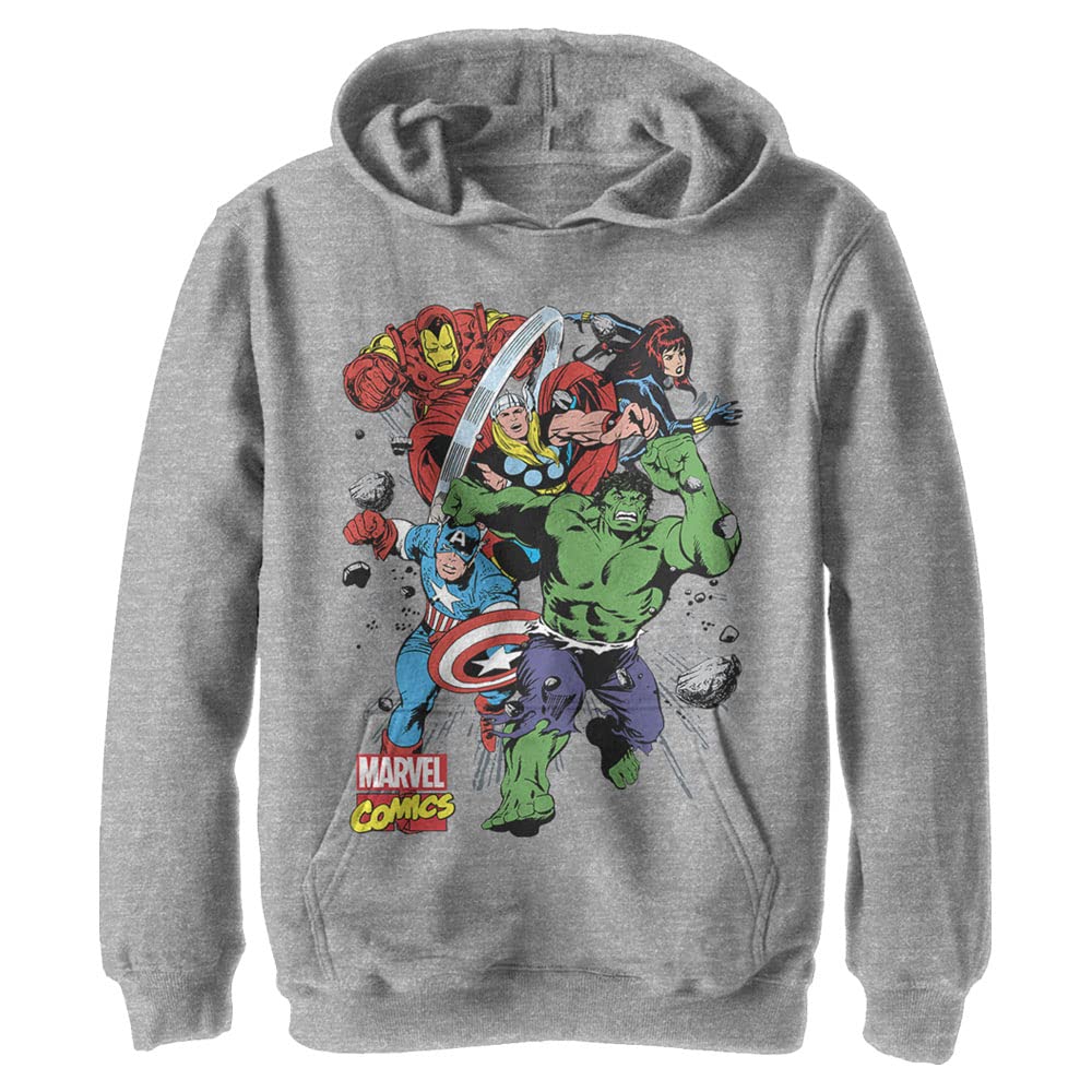 Marvel Kids' Hooded Sweatshirt with Long Sleeves and Kangaroo Pocket, Athletic Heather Color